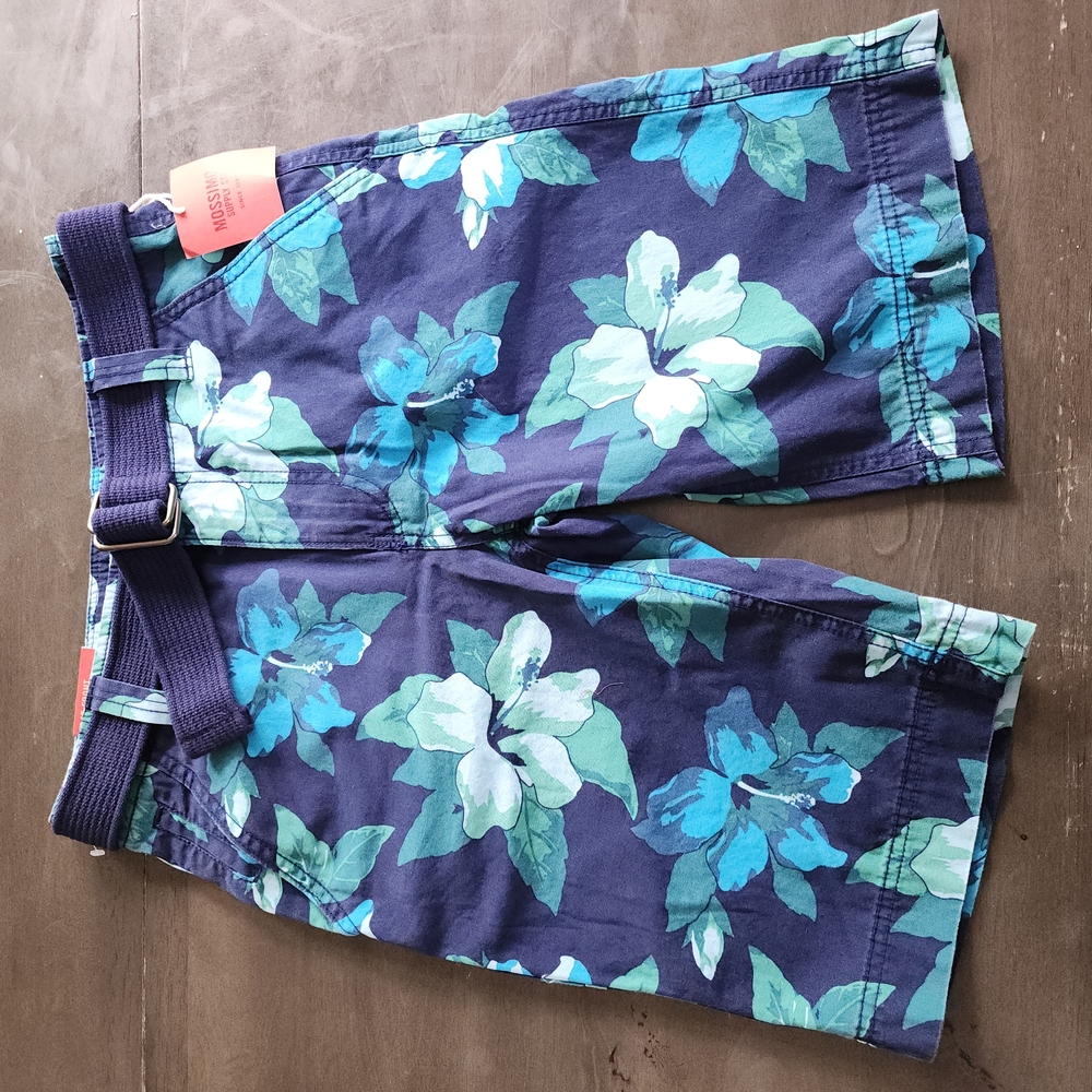 Vibrant Blue and Green Floral Shorts with Belt